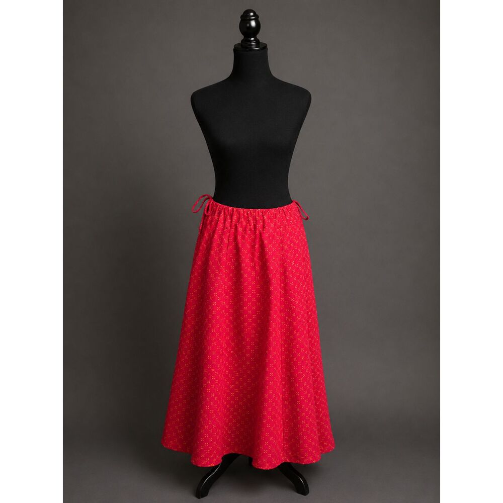 Handmade Red Boho Wrap Midi Skirt Tassel Tie Adjustable Small
